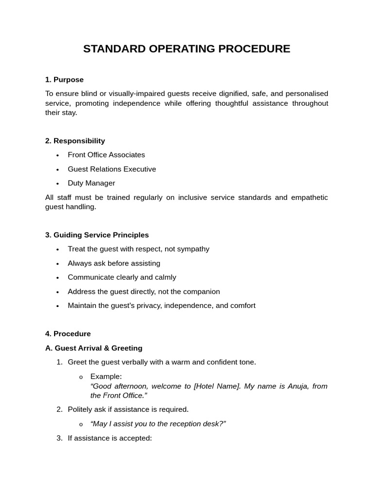 Standard Operating Procedure Blind | PDF