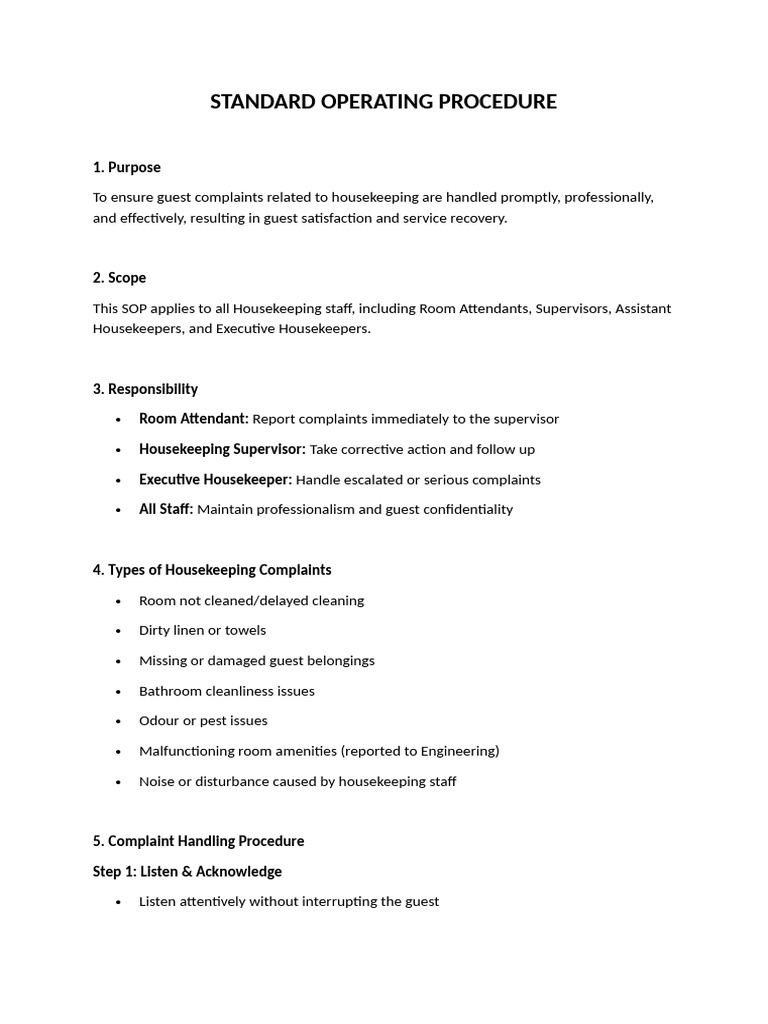 Standard Operating Procedure HK | PDF | Housekeeping