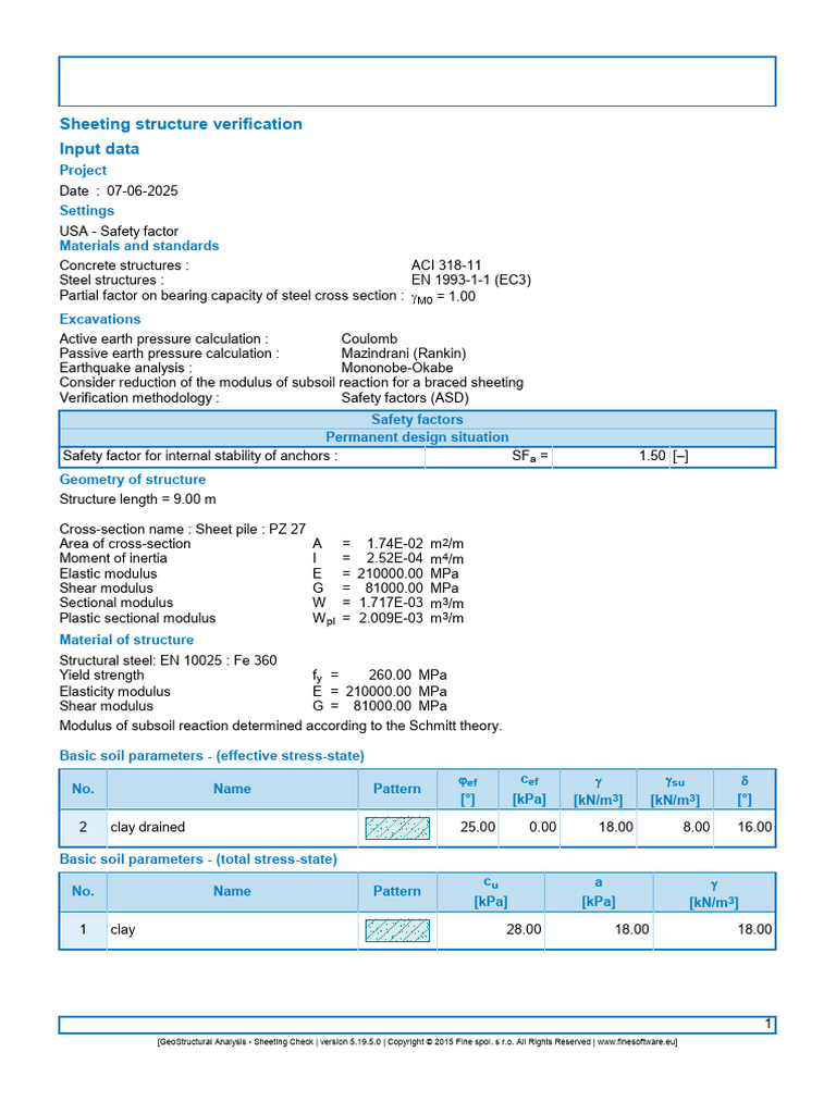 Sheet Pile Design Detailed Report - Longterm With 100kn | PDF | Young's ...