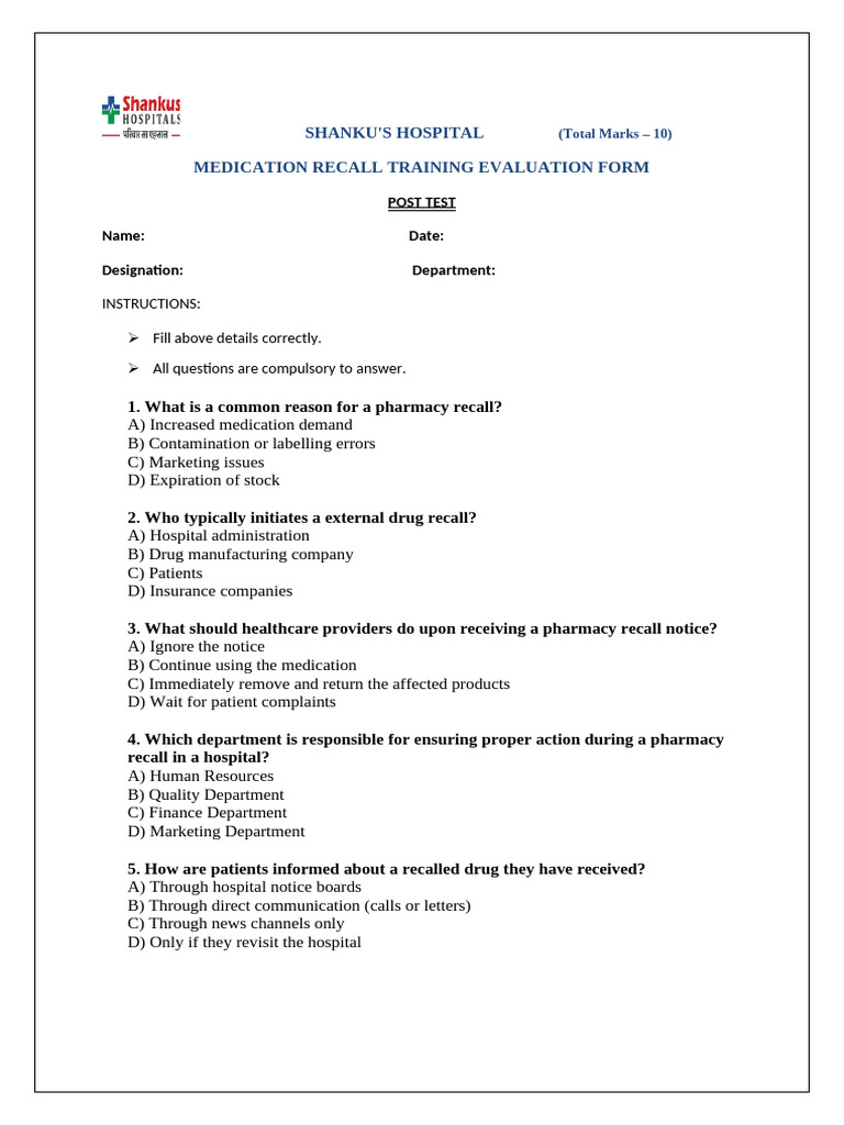 Drug Recall Training - POSTsmc | PDF