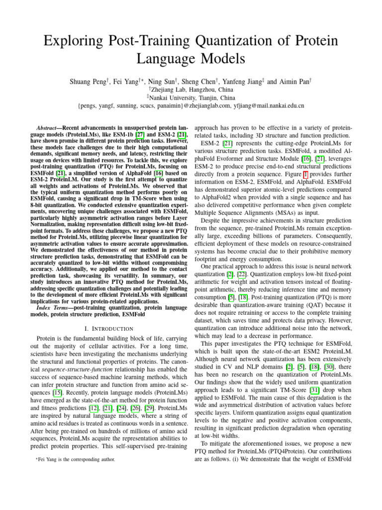 Exploring Post-Training Quantization of Protein Language Models | PDF ...