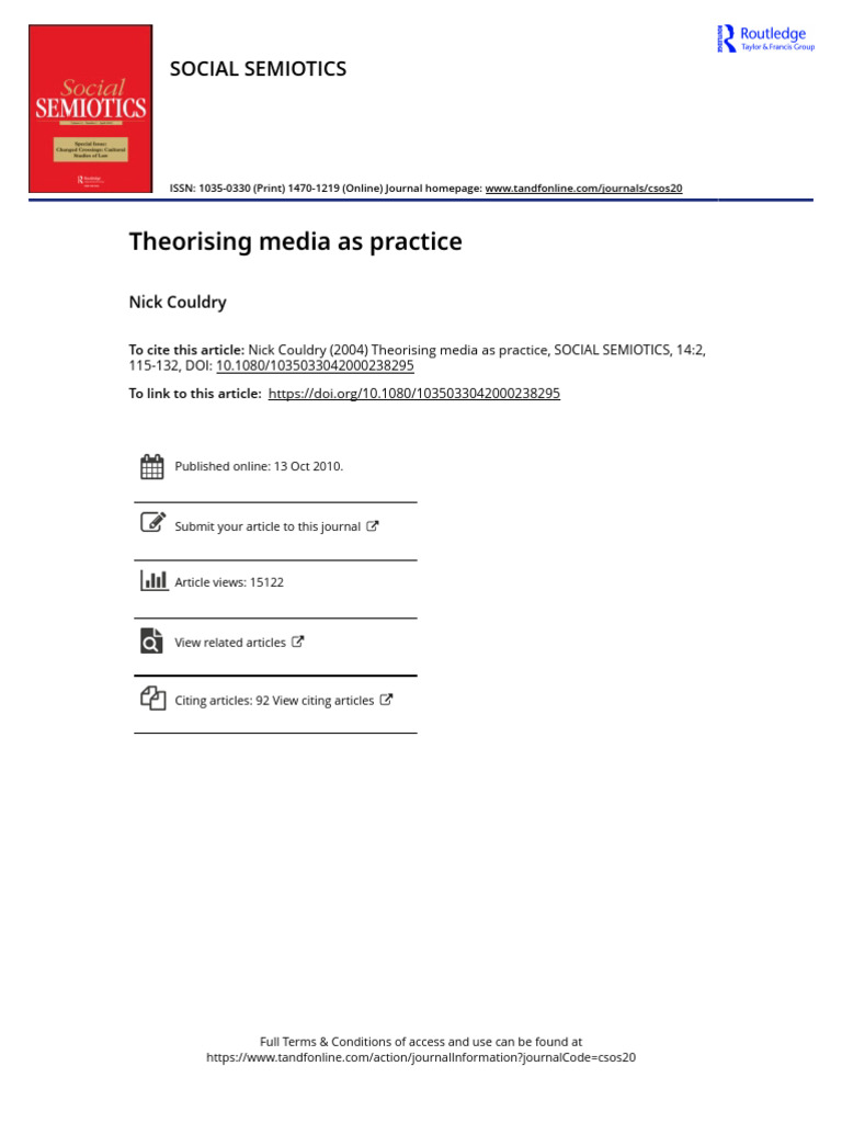 Theorising Media As Practice | PDF | Sociology | Theory