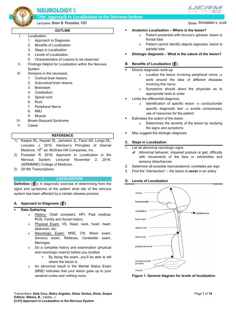 NEURO - 3.01 Approach To Localization in The Nervous System | PDF ...