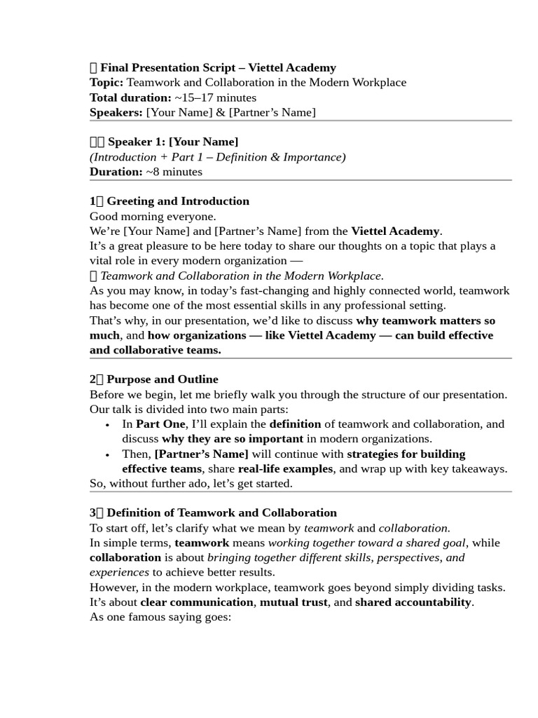 ? Final Presentation Script | PDF | Collaboration | Team Building