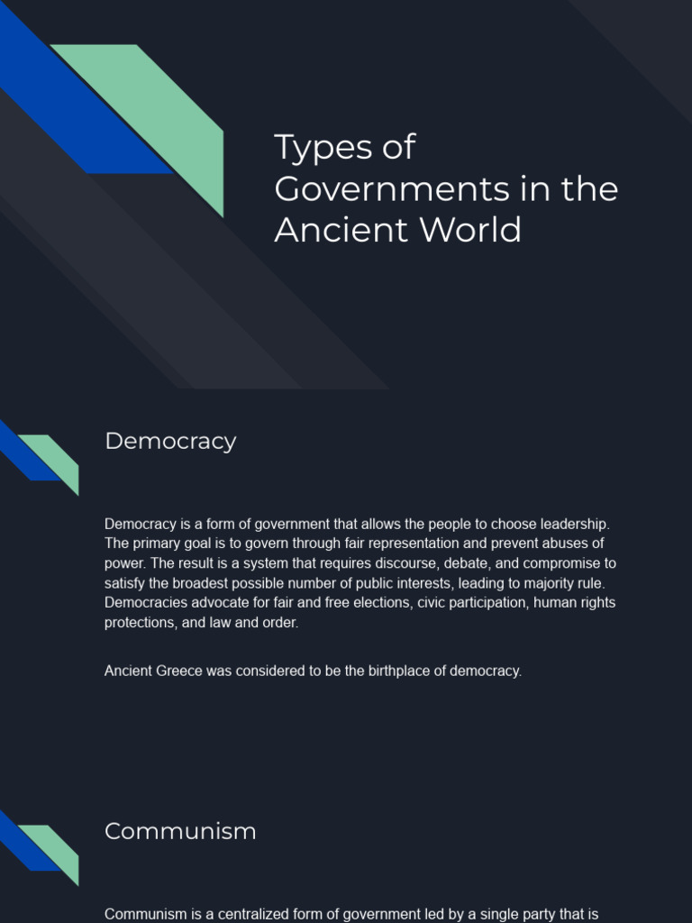 Types of Governments in The Ancient World | PDF | Monarchy | Communism