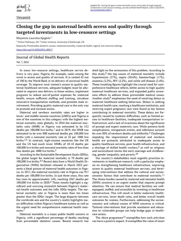 Closing The Gap in Maternal Health Access and Qual | PDF | Maternal ...