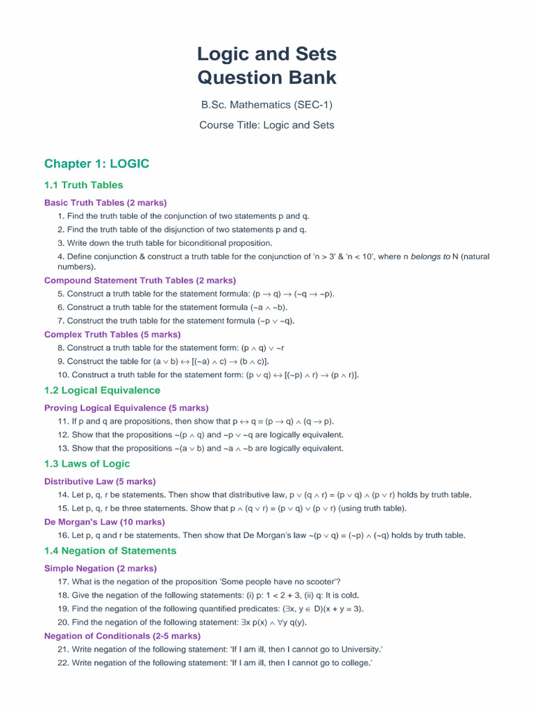B.sc. Mathematics (SEC - Logic and Sets) | PDF