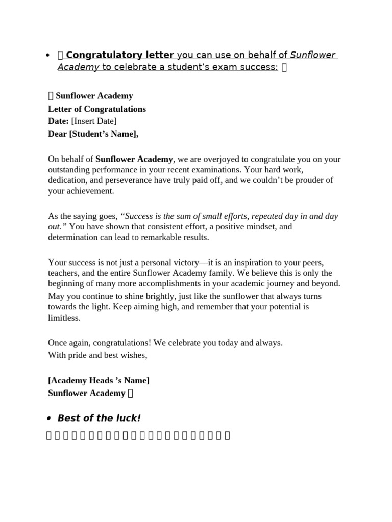 ? Congratulatory Letter | PDF
