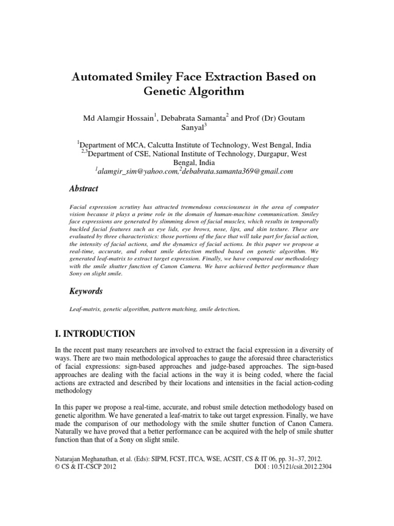 Automated Smiley Face Extraction Based On Genetic Algorithm | PDF ...