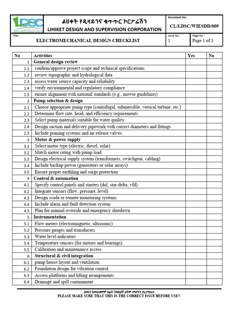CL LDSC Wiesdd 009 Electromechanical Design Checklist | PDF | Pump ...