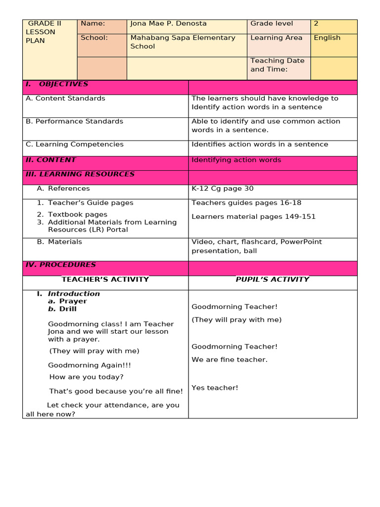 Grade II Lesson Plan Final | PDF | Teachers