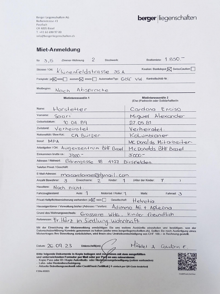 Miet Anmeldung | PDF