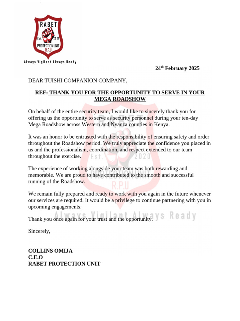 Rabet Protection Unit Letter | PDF