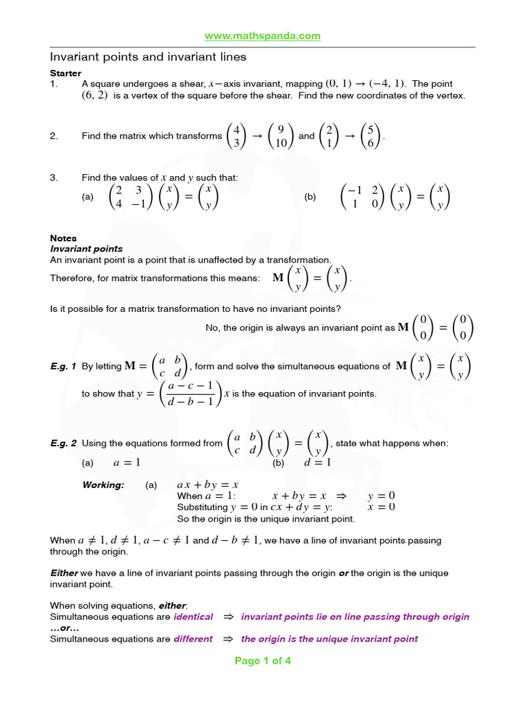 Invariant Points and Invariant Lines LESSON | PDF | Functions And ...