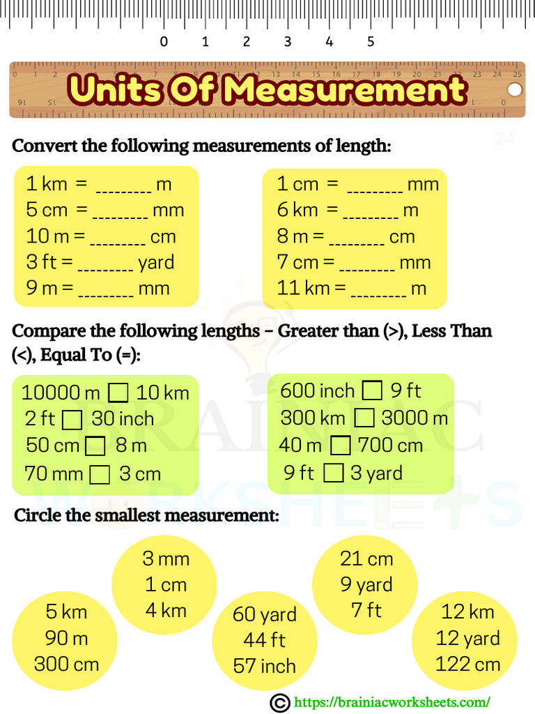 Units of Measurement Length Maths Worksheet For Class 4 | PDF