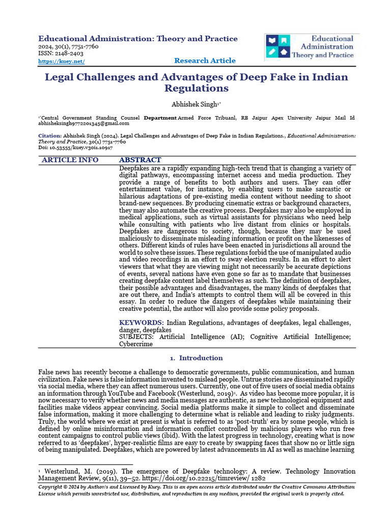 Legal Challenges and Advantages of Deep Fake in in | PDF | Artificial ...