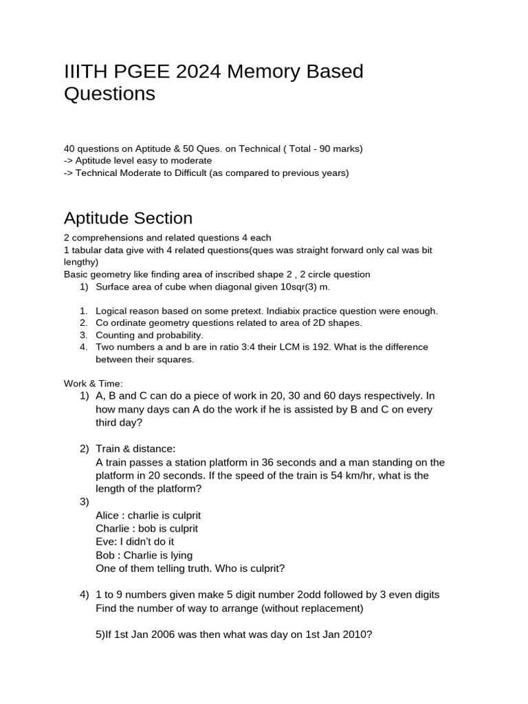 IIITH PGEE Memory Based Questions | PDF | Area | Triangle