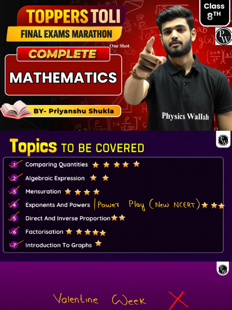 Complete Maths: Class Notes - Toppers Toli 2026 Class 8th | PDF