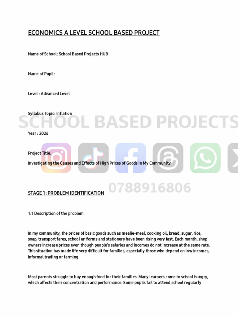 A Level Economics Sample Project | PDF | Cost Of Living | Inflation