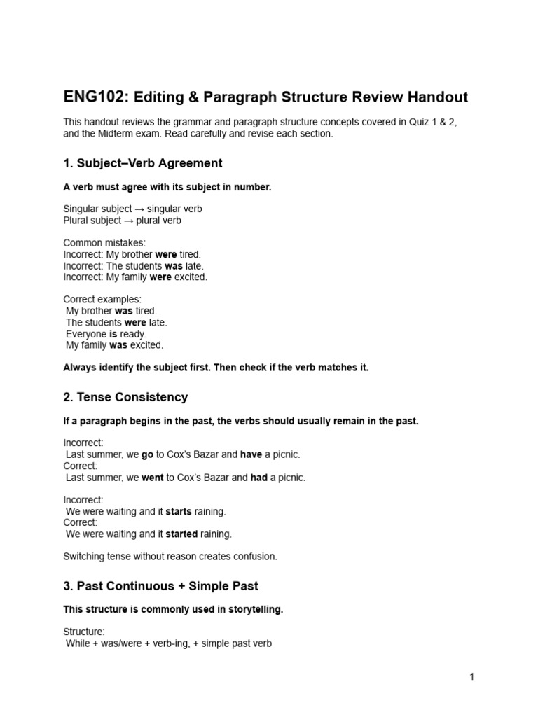 Editing & Paragraph Structure Review Handout | PDF | Subject (Grammar ...