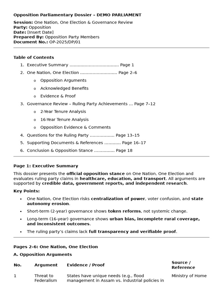 Opposition Parliamentary Dossier | PDF | Elections | Government