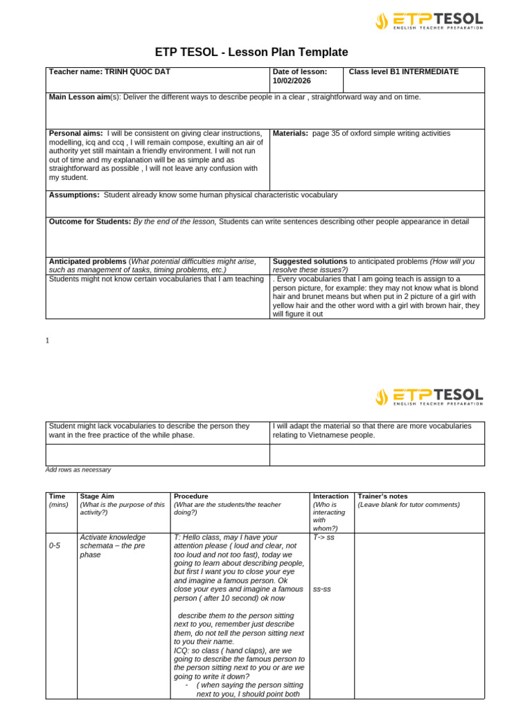 Etp Tesol | PDF | English As A Second Or Foreign Language | Cognitive ...