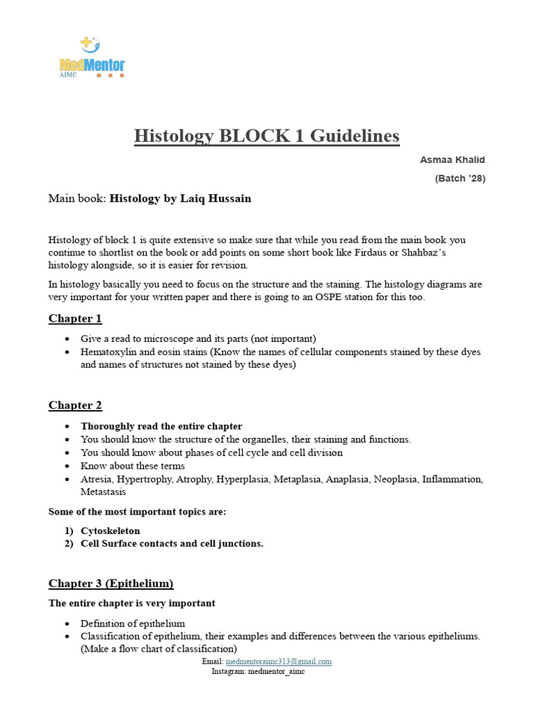 MedMentor's Histology BLOCK 1 Guidelines | PDF | Connective Tissue ...