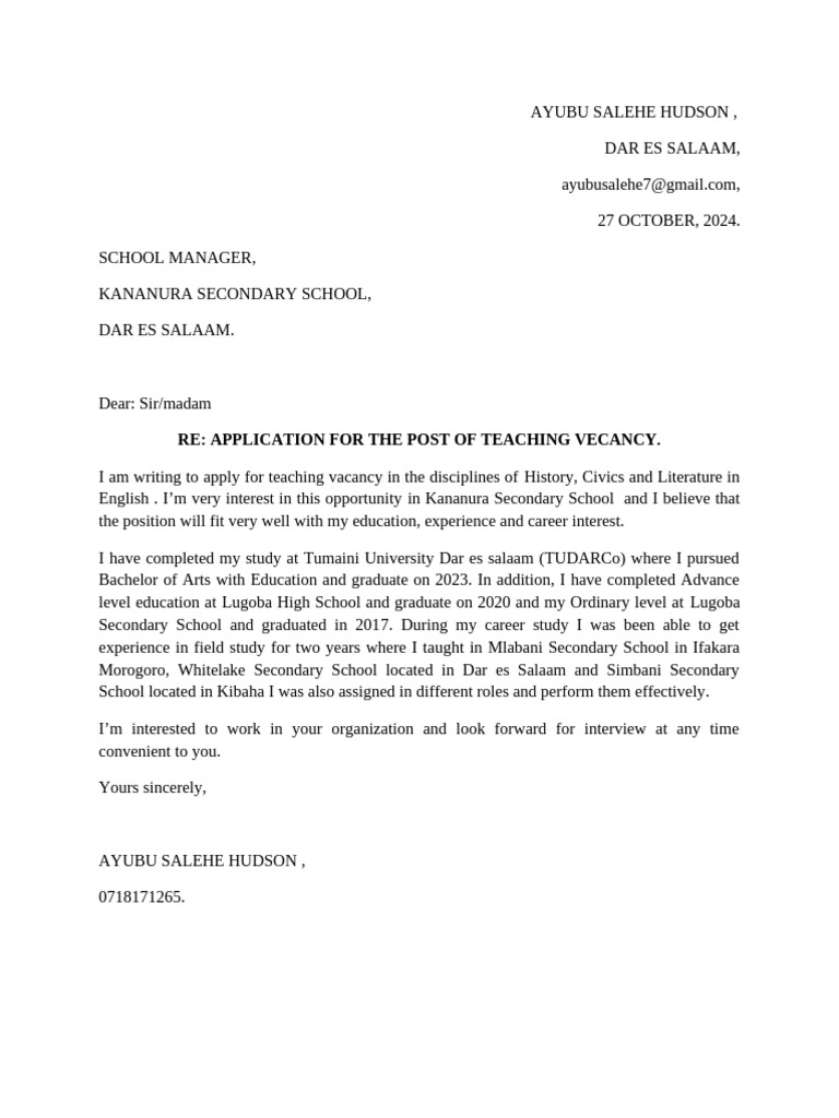 Application Letter Word | PDF