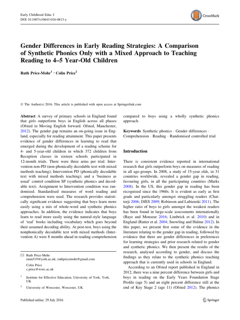 Gender Differences in Early Reading Strategies A Comparison of ...