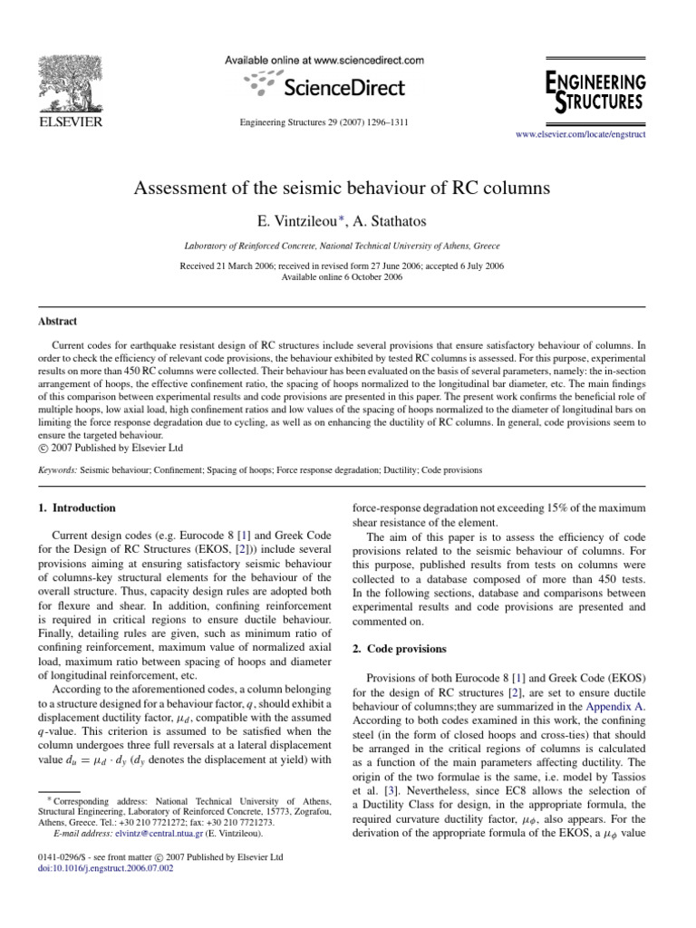 Assessment of The Seismic Behaviour of RC Columns 2007 Engineering ...