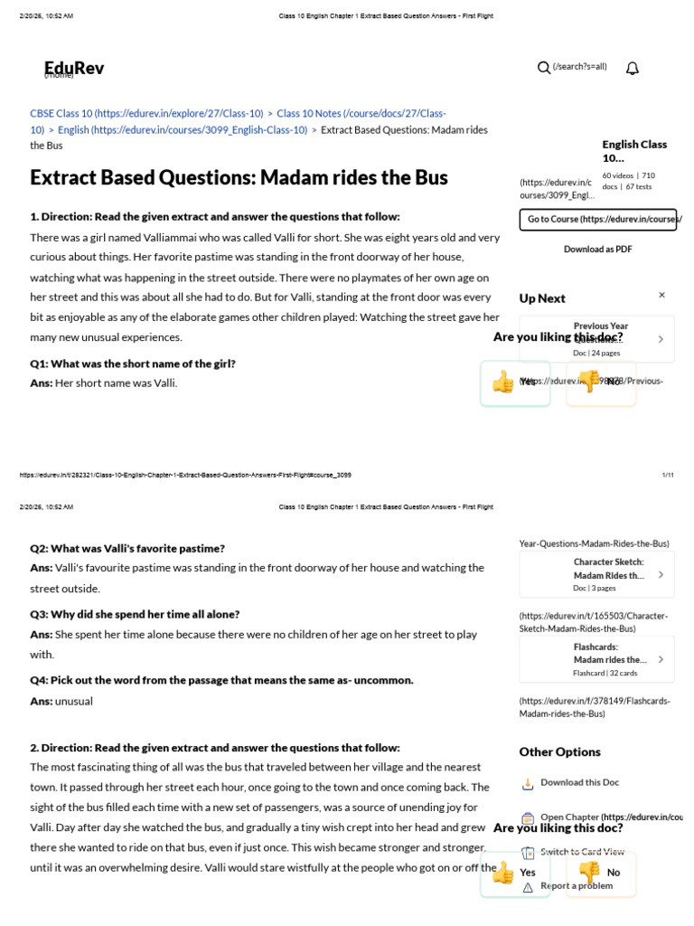 Class 10 English Chapter 1 Extract Based Question Answers - First ...