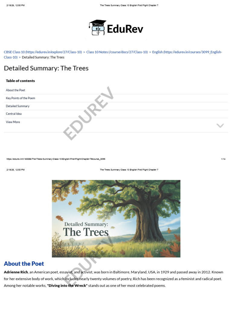 The Trees Summary Class 10 English First Flight Chapter 7 | PDF | Trees ...