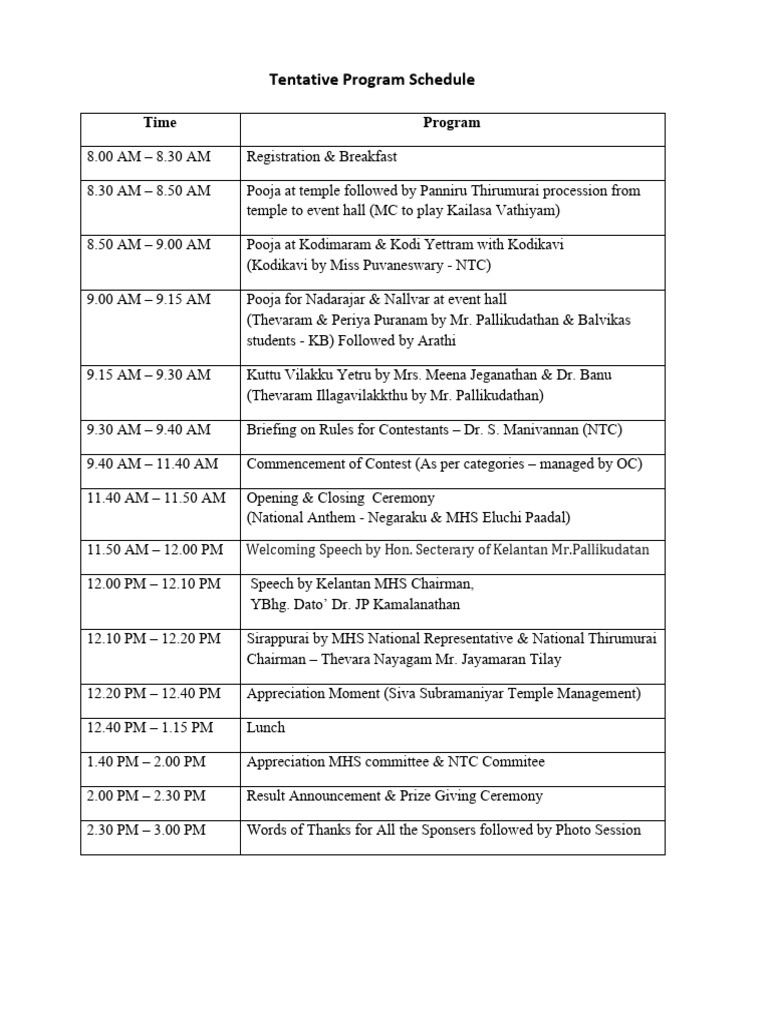 Tentative Program Schedule | PDF