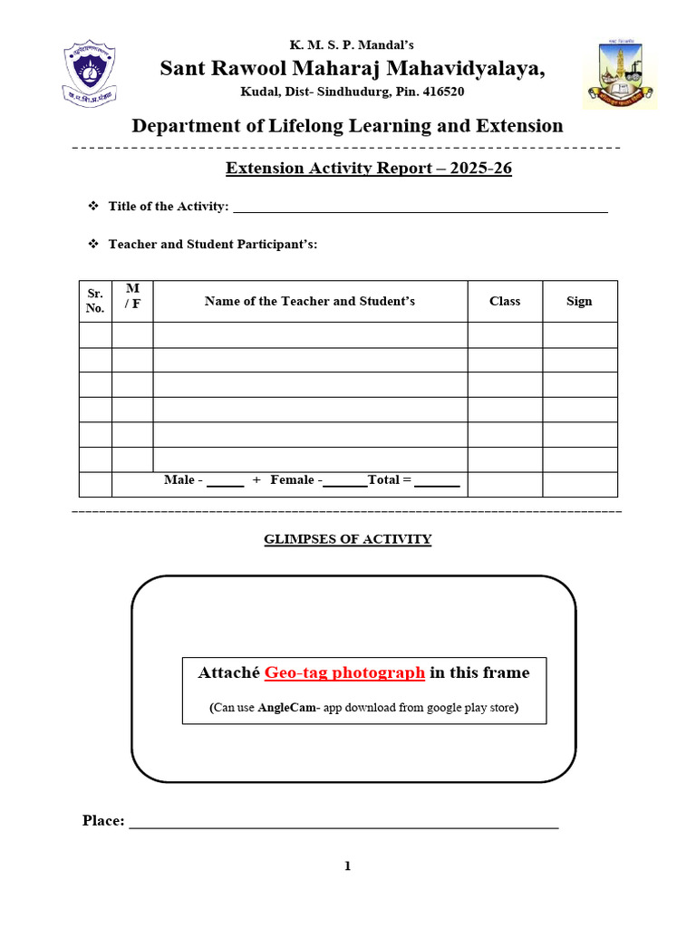 Extention Activity Formate - 2025-26 | PDF