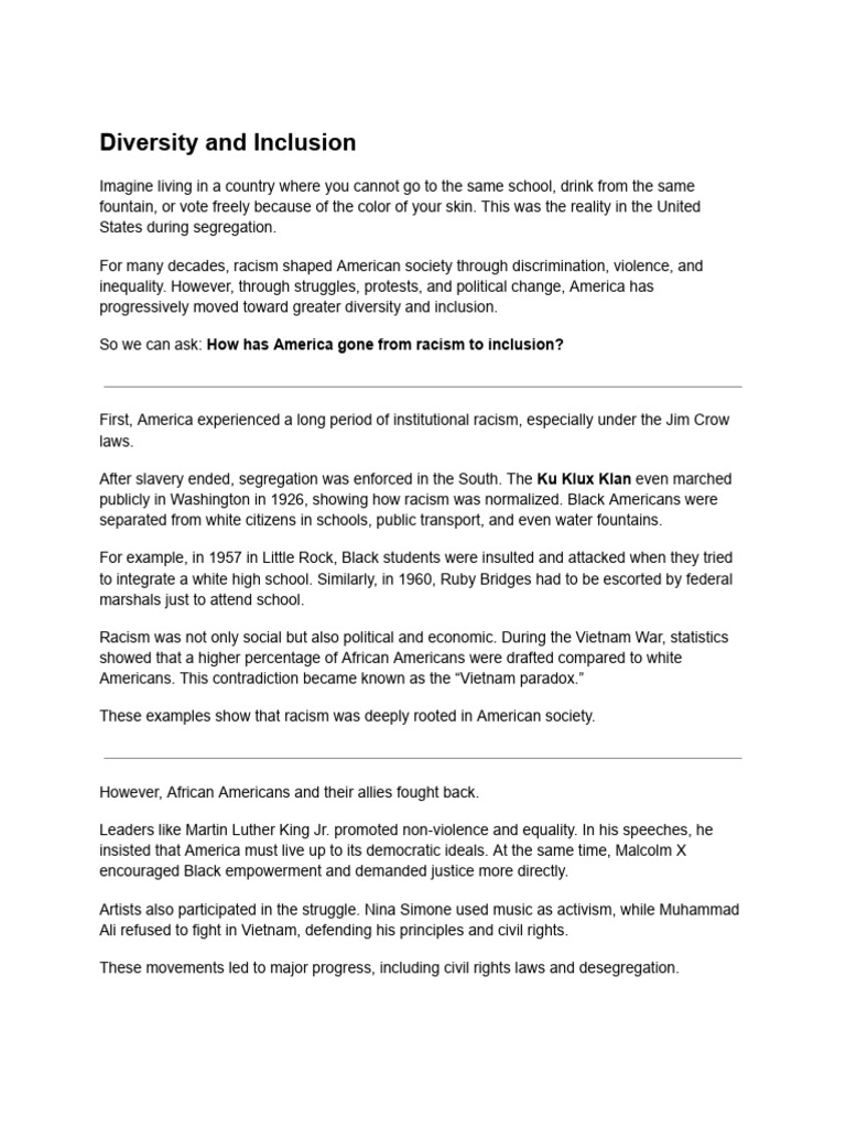 Diversity and Inclusion | PDF | The United States | Racism
