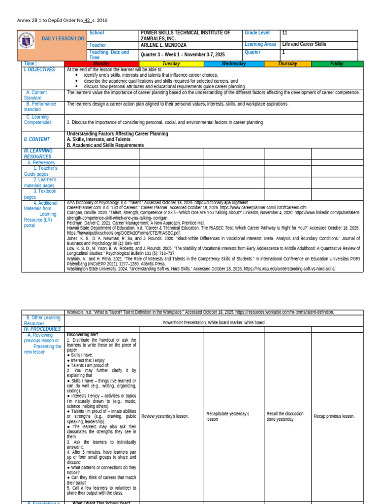 LCS Q3 W1 DLL | PDF | Skill | Learning
