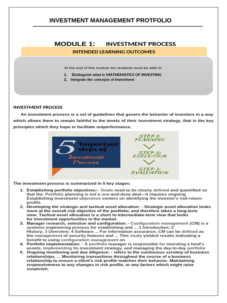 New Modules in Investment Management Portfolio Pre-Lim, Mid-Term, Pre ...