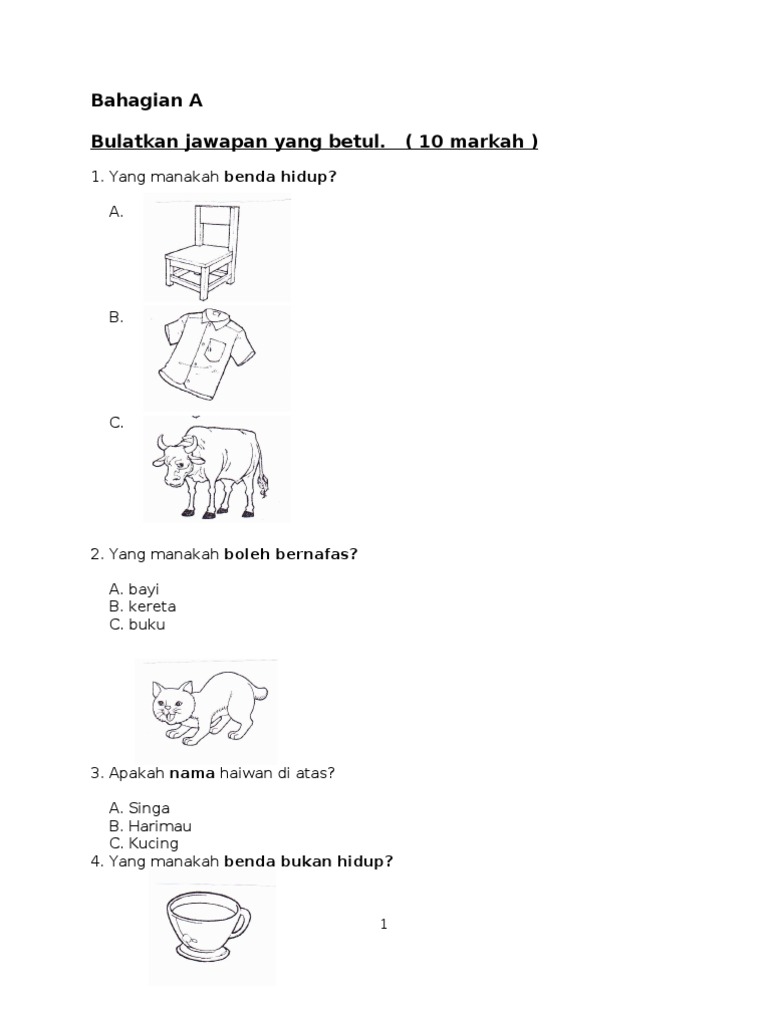 Soalan Sains Tahun 1 PKSR1