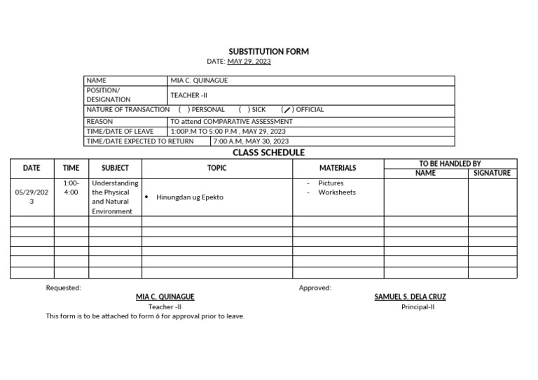 Substitution Form | PDF