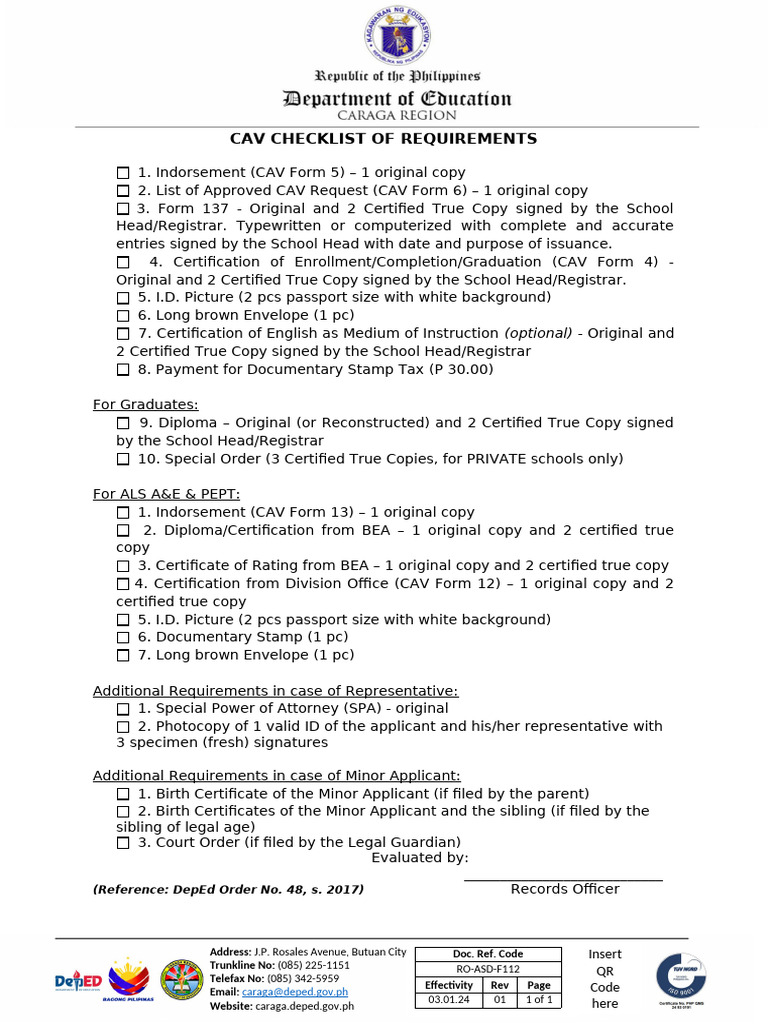ASD F112 CAV Checklist of Requirements | PDF | Identity Document ...