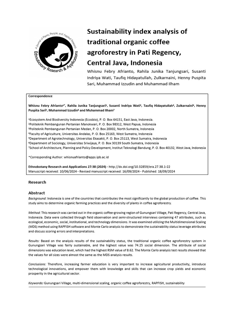 Sustainability Index Analysis of Traditional Organic Coffee ...