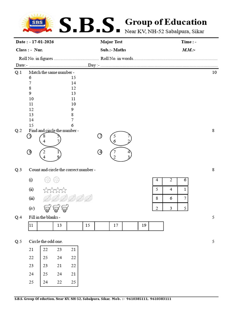 Maths Paper Nur To 2nd | PDF