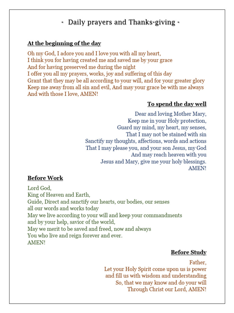 Daily Prayers and Thanks | PDF | Grace In Christianity | Prayer