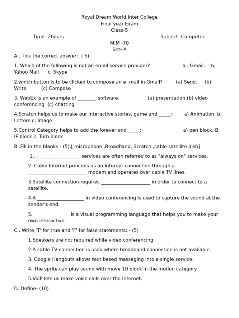 Class 5 Comp. Final 2025-26 | PDF | Gmail | Scratch (Programming Language)