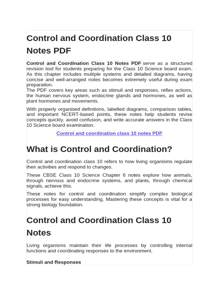 Control and Coordination Class 10 Notes PDF - 6 | PDF