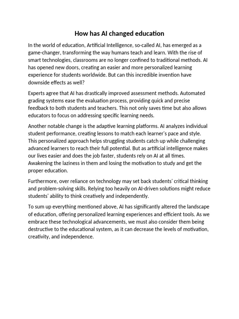 How Has AI Changed Education | PDF