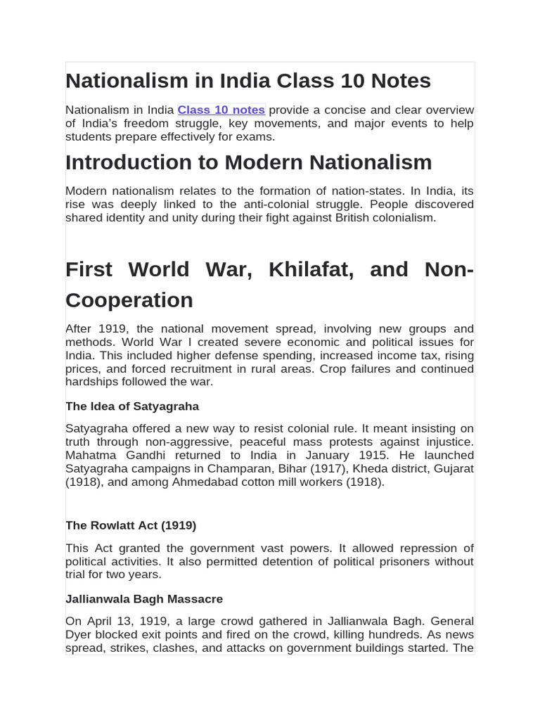 Nationalism in India Class 10 Notesch 2 | PDF | Mahatma Gandhi | Indian ...