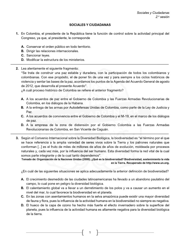 Segunda Sesion. Simulacro 1 Icfes 2025 Colombia | PDF | Biodiversidad ...