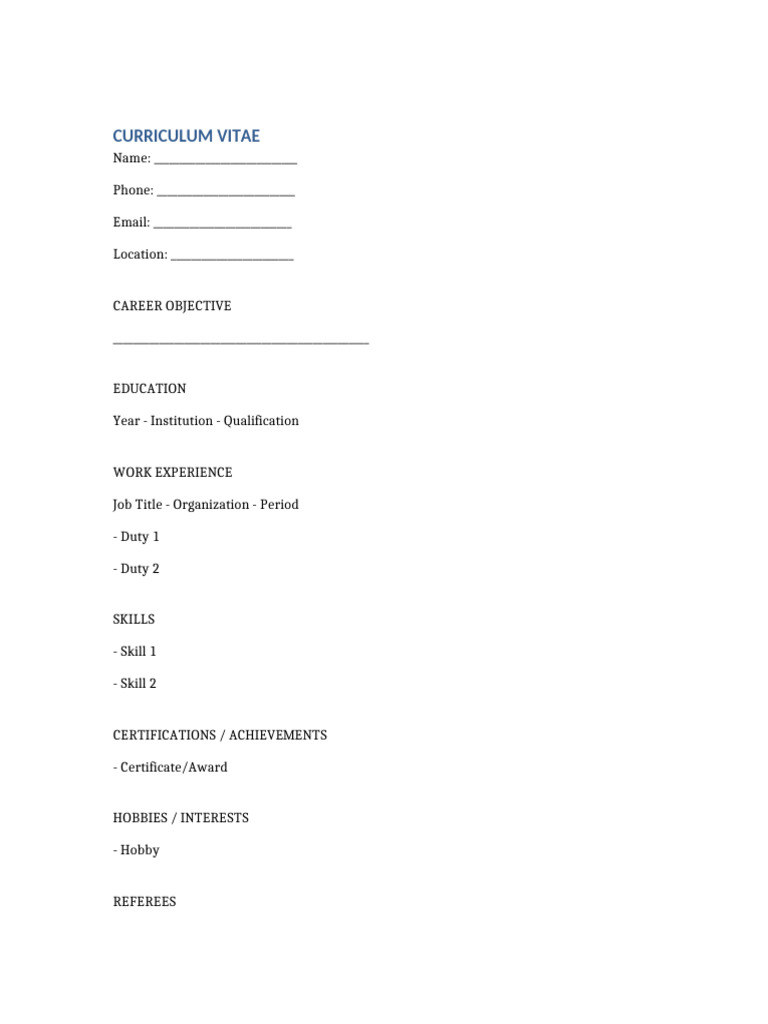 CV Format Template | PDF