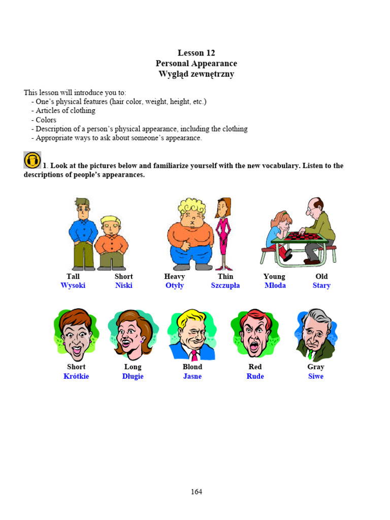 Lesson 12 Personal Appearance Wygląd Zewnętrzny | PDF